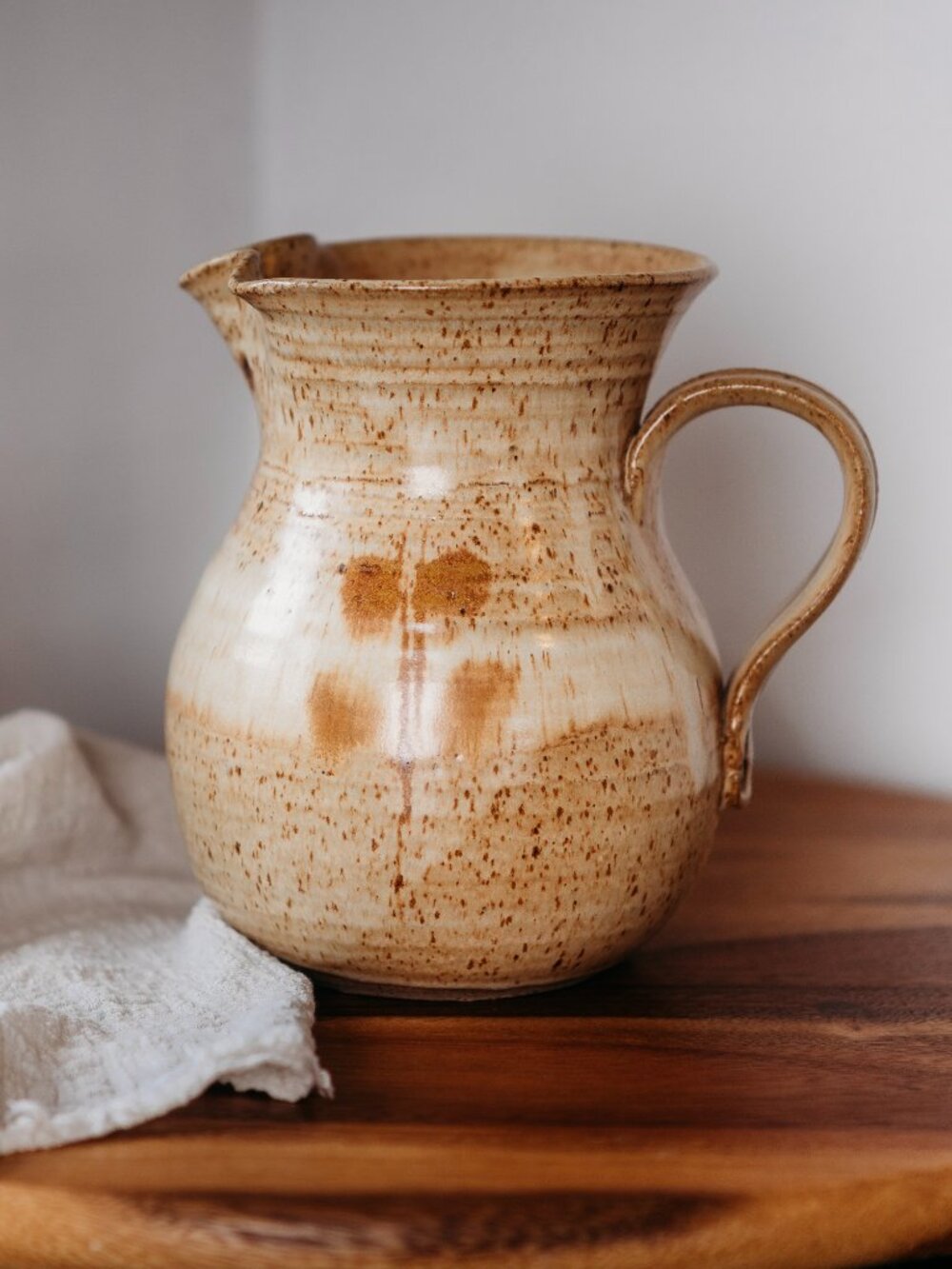 Handmade Signed Pottery Pitcher (45 oz) | Rustic Ceramic Jug Vase